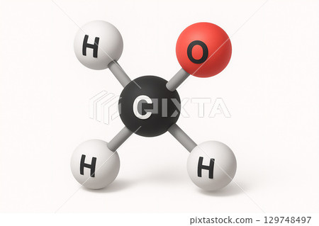 The structure of methanol shown in a molecular model 129748497