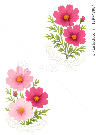 透明角框，搭配粉紅色秋菊和蕾絲 129748994