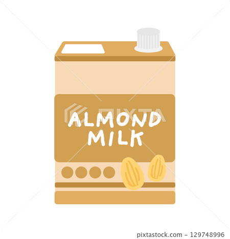 Illustration of almond milk in a paper carton 129748996