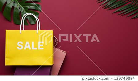 shopping bags with palm leaf and palm 129749084