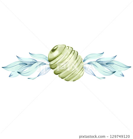 Olives and olive oil in watercolor illustrations showcase the beauty of Italian cuisine and nature frame, border, arrangement 129749120