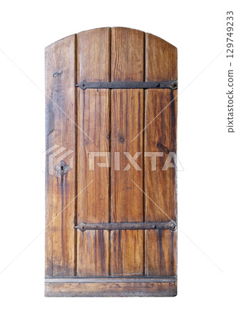 Old wooden door isolated on white background 129749233