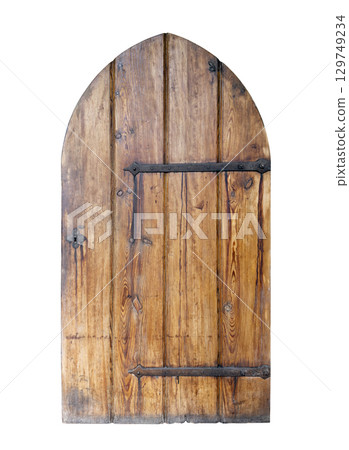 Old wooden door isolated on white background Old wooden door isolated on white background 129749234