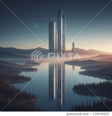 Peaceful scenery with high-rise buildings 129749287