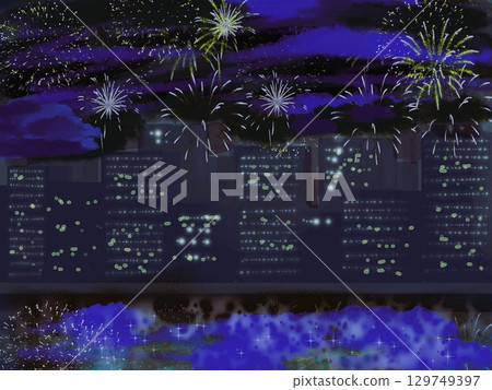 Fireworks display and building group Fireworks display and building group 129749397