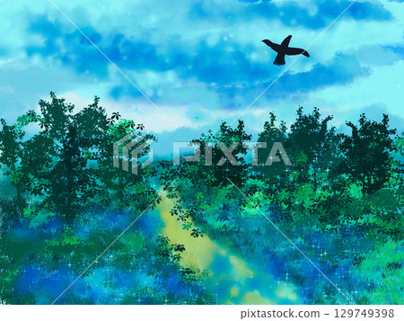 Sky and birds after the rain Sky and birds after the rain 129749398
