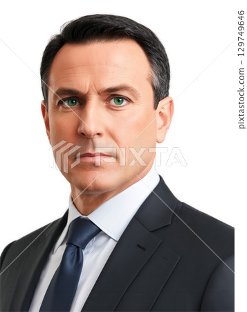 Middle-aged man with short black hair and sharp green eyes, a confident, composed expression. He is dressed in a formal Middle-aged man with short black hair and sharp green eyes, a confident, composed expression. He is dressed in a formal 129749646