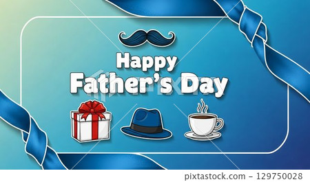 Celebrate Father's Day with meaningful gifts and warm moments, featuring coffee, a hat, and a present in a festive atmosphere 129750028