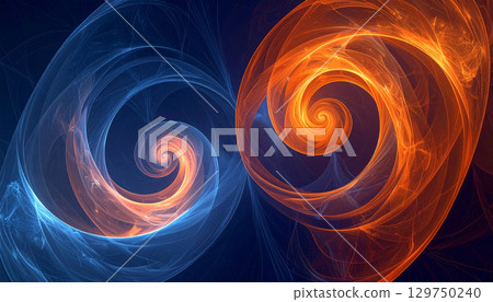 Blue and Orange Double Swirl Abstract Art 129750240