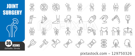 Joint replacement surgery thin line icon . Editable stroke . Vector . Joint replacement surgery thin line icon . Editable stroke . Vector . 129750326