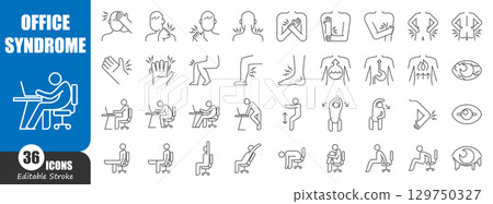 Office syndrome thin line icon . Editable stroke . Vector . Office syndrome thin line icon . Editable stroke . Vector . 129750327