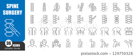 Spine surgery thin line icon . Editable stroke . Vector . Spine surgery thin line icon . Editable stroke . Vector . 129750328