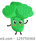 Happy green broccoli cartoon style vector illustration cartoon character standing and smiling 129750368