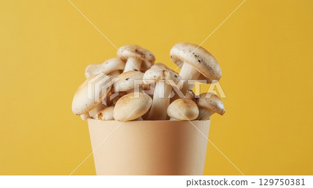 Mushroom organic vegetable food for cooking on brown paper bouquet package 129750381