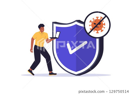 Man Using Antivirus Software for Virus Protection Illustration 129750514