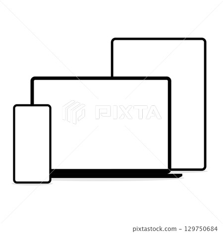 Image of a smartphone, laptop, and tablet lined up on a white background 129750684