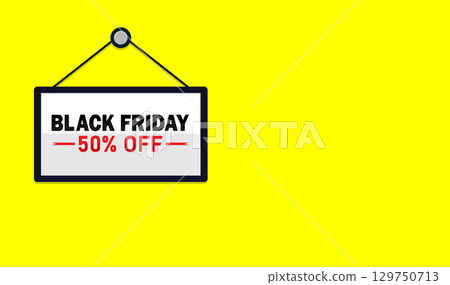 Black Friday Sale 50% Off Yellow Background Black Friday Sale 50% Off Yellow Background 129750713