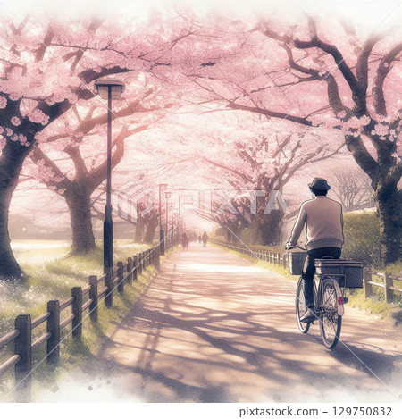 Spring road painted in watercolor 129750832