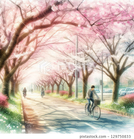 A moment on a peaceful tree-lined street 129750833
