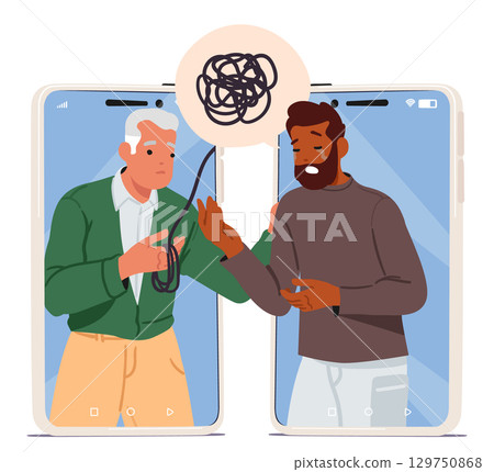 Man psychotherapist supporting stressed male client suffering from depression during online session 129750868