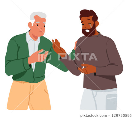 Older man comforting offering help to younger one which crying feeling disappointed and sad 129750895
