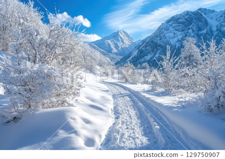 winter road in mountains winter road in mountains 129750907