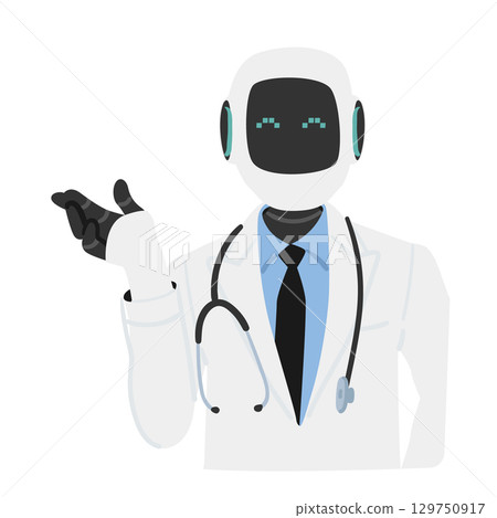 Medical chatbot healthcare AI consultant wearing doctor lab coat isolated on white background 129750917