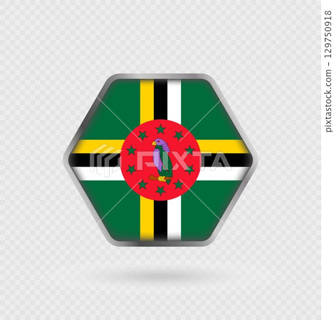 Dominica flag in a hexagon frame. 129750918