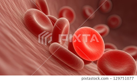 Red Blood Cells Flowing Through Blood Vessel - 3D Medical Illustration 129751077