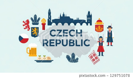Czech Republic Travel and Culture Vector Illustration Set 129751078