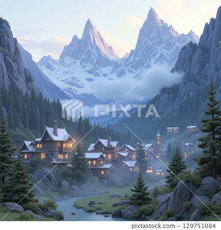 Hidden village in the mountains 129751084