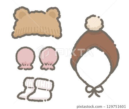 Baby winter accessories illustration Baby winter accessories illustration 129751601