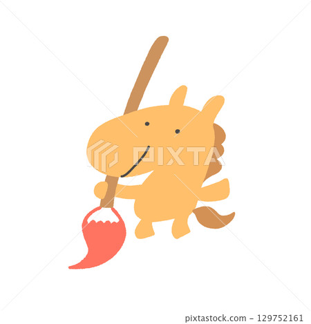 Cute hand-drawn illustration of a horse holding a brush 2026 New Year's material Cute hand-drawn illustration of a horse holding a brush 2026 New Year's material 129752161