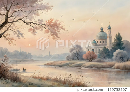 sunrise over church 129752207