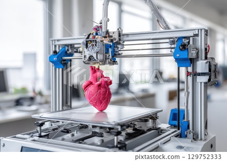 3D Printing of a Heart Model with Details Captured by Modern Bio Printer in a Bright Studio 129752333
