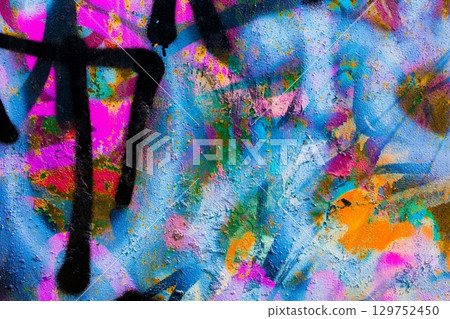 Fluorescent Blue, Pink, Black, Orange Graffiti Wall, Modern 90s Urban Style Fluorescent Blue, Pink, Black, Orange Graffiti Wall, Modern 90s Urban Style 129752450