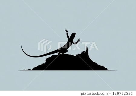 Stylish Lizard Silhouette with Haunted Castle and Bat Mask Stylish Lizard Silhouette with Haunted Castle and Bat Mask 129752555