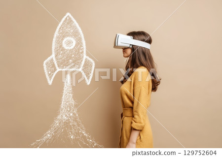 Entrepreneur Using Augmented Reality Glasses to Explore Digital Concepts and Innovations 129752604