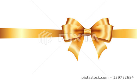 Shiny gold satin ribbon on white background. Vector Christmas gift, valentines day, birthday wrapping element 129752684