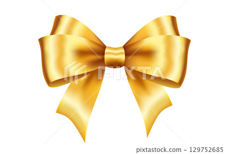 Shiny gold satin ribbon on white background. Vector Christmas gift, valentines day, birthday wrapping element 129752685