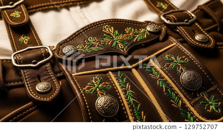 Traditional Bavarian Leather Lederhosen with Embroidered Floral Details 129752707