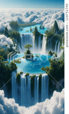 [Smartphone wallpaper] Emerald waterfall spreading in the sky 129752740