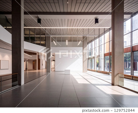 A spacious, light-filled museum hall in a modern building 129752844