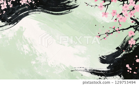 抽像水墨與櫻花日式背景 抽像水墨與櫻花日式背景 129753494