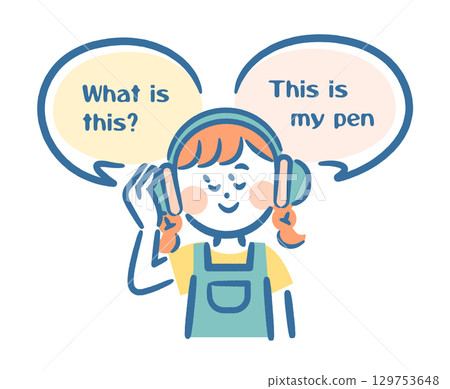 A girl studying English listening 129753648