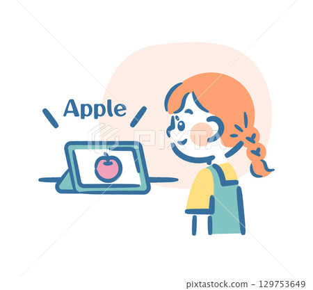 A girl learning English on a tablet 129753649