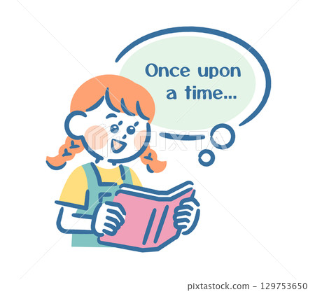 A girl reading a story written in English 129753650