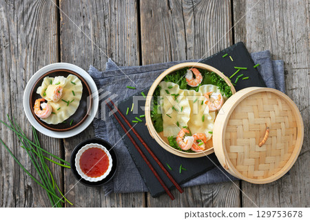 dim sum, chinese dumplings with shrimp filling 129753678