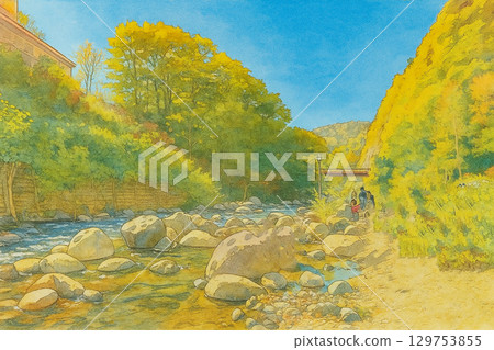 Valley reflected in autumn leaves Valley reflected in autumn leaves 129753855