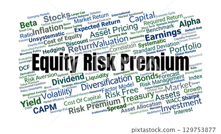 Equity Risk Premium Word Cloud. Key Concepts On Market Return, Risk Free Rate, Asset Pricing, Portfolio Valuation, And Global Investment Analysis. 129753877